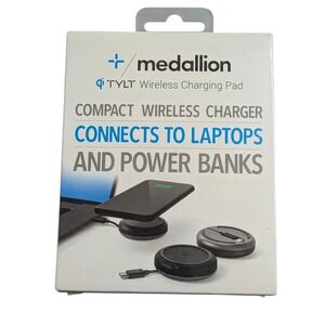 X5-O Tylt Medallion Compact Wireless Charging Pad W/ attached Type C Cable Black